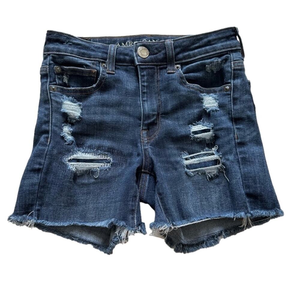 American Eagle Jean Shorts Next Level Stretch Hi Rise Shortie Distressed Size 0
